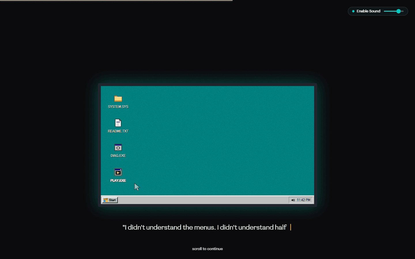 Scene 5: Retro desktop menu system with navigation items