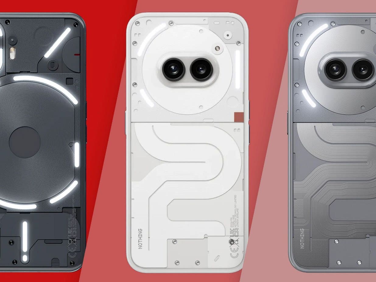 Transparent back panel of Nothing Phone showing exposed internal components and structural design
